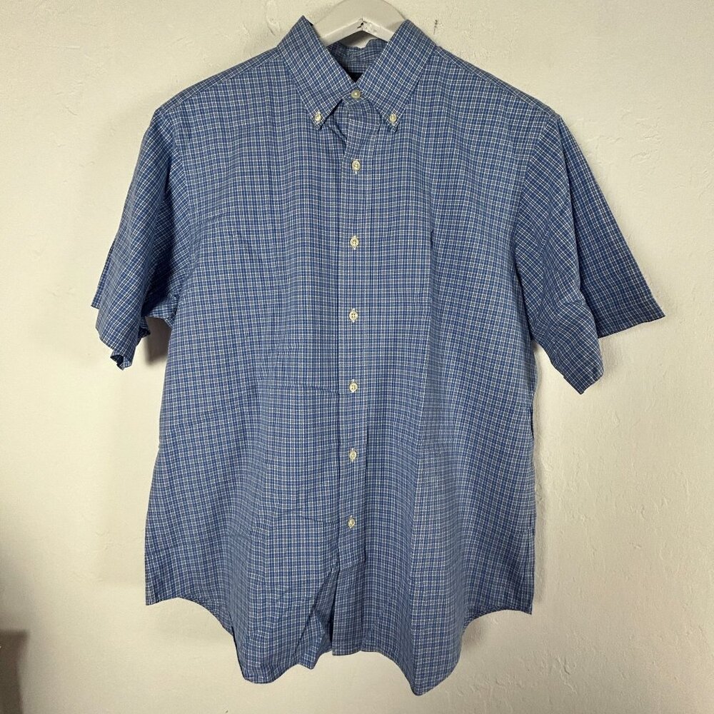 Ralph Lauren Mens Classic Fit Blue Plaid Short Sleeve Button-Down Shirt Large